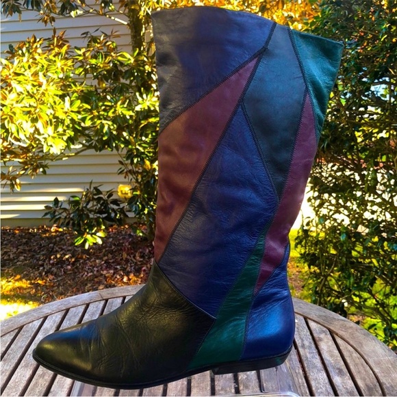 Vintage Shoes - Vintage Leather Colorblock Boots Sz. 8